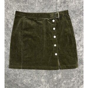 In Loom Corduroy Mini Skirt Women’s L Olive Green Snap Button Up Buckle